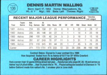 1986 Donruss #136 Denny Walling Back