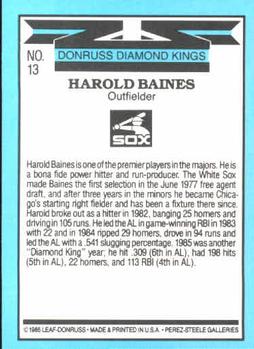 1986 Donruss #13 Harold Baines Back