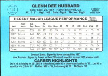 1986 Donruss #141 Glenn Hubbard Back