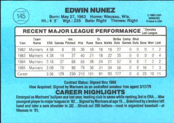 1986 Donruss #145 Edwin Nunez Back