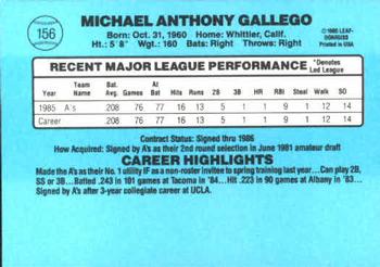 1986 Donruss #156 Mike Gallego Back