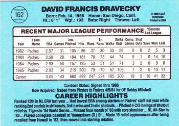 1986 Donruss #162 Dave Dravecky Back