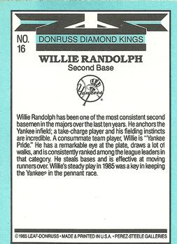1986 Donruss #16 Willie Randolph Back