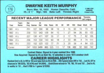 1986 Donruss #176 Dwayne Murphy Back