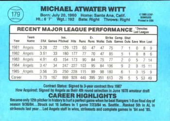 1986 Donruss #179 Mike Witt Back