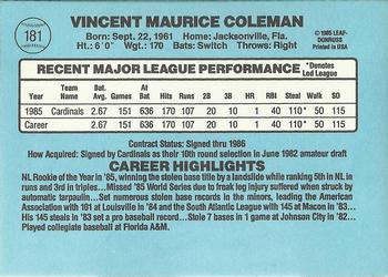 1986 Donruss #181 Vince Coleman Back