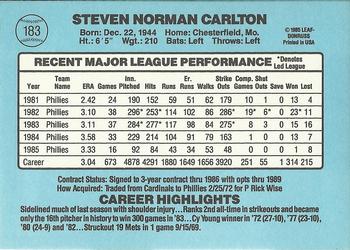 1986 Donruss #183 Steve Carlton Back
