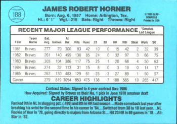 1986 Donruss #188 Bob Horner Back