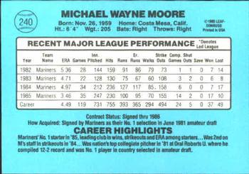 1986 Donruss #240 Mike Moore Back