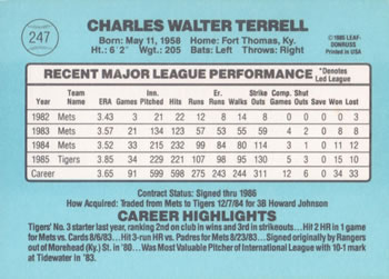 1986 Donruss #247 Walt Terrell Back