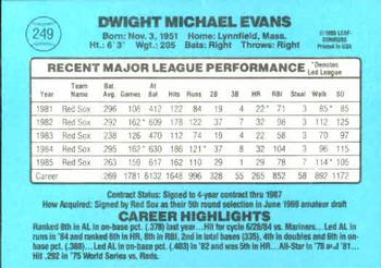 1986 Donruss #249 Dwight Evans Back