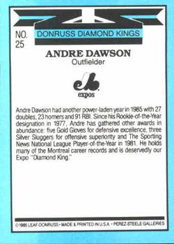 1986 Donruss #25 Andre Dawson Back