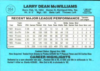 1986 Donruss #264 Larry McWilliams Back