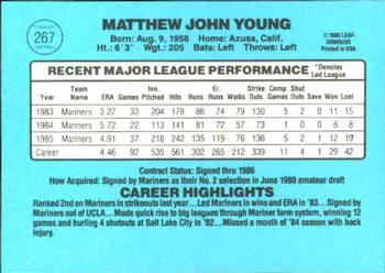 1986 Donruss #267 Matt Young Back
