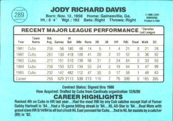 1986 Donruss #289 Jody Davis Back