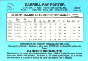 1986 Donruss #290 Darrell Porter Back
