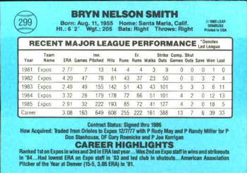 1986 Donruss #299 Bryn Smith Back