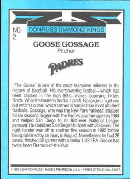 1986 Donruss #2 Goose Gossage Back