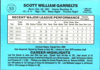 1986 Donruss #309 Scott Garrelts Back
