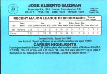 1986 Donruss #30 Jose Guzman Back