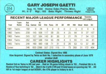 1986 Donruss #314 Gary Gaetti Back