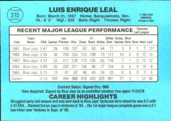 1986 Donruss #315 Luis Leal Back