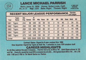 1986 Donruss #334 Lance Parrish Back