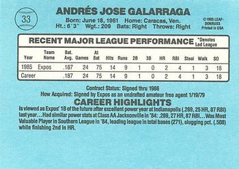 1986 Donruss #33 Andres Galarraga Back