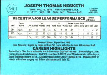 1986 Donruss #341 Joe Hesketh Back