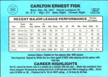 1986 Donruss #366 Carlton Fisk Back