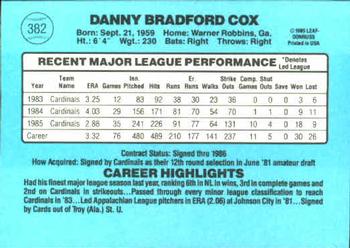 1986 Donruss #382 Danny Cox Back