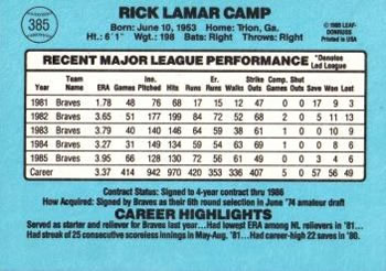 1986 Donruss #385 Rick Camp Back