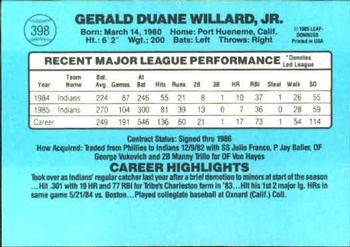 1986 Donruss #398 Jerry Willard Back