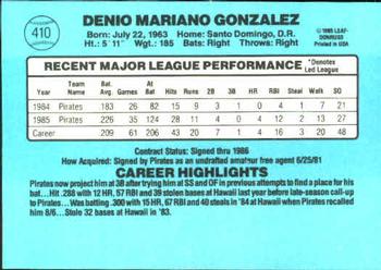1986 Donruss #410 Denny Gonzalez Back