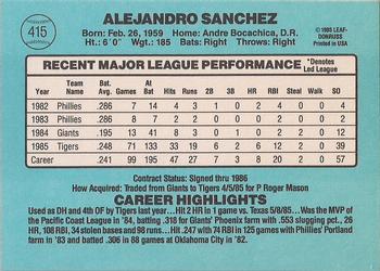 1986 Donruss #415 Alejandro Sanchez Back