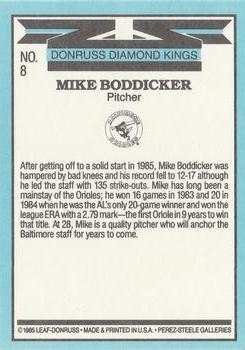 1986 Donruss #8 Mike Boddicker Back