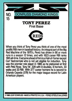 1986 Donruss #15 Tony Perez Back
