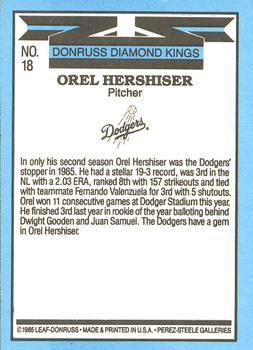 1986 Donruss #18 Orel Hershiser Back