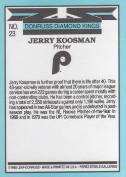 1986 Donruss #23 Jerry Koosman Back