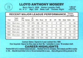 1986 Donruss #73 Lloyd Moseby Back