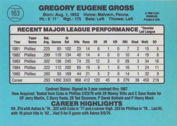 1986 Donruss #163 Greg Gross Back
