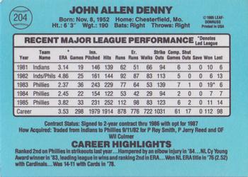 1986 Donruss #204 John Denny Back