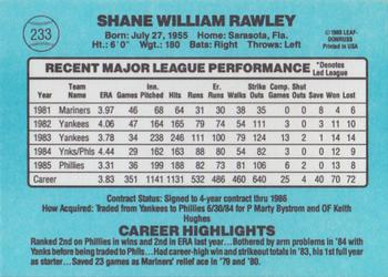 1986 Donruss #233 Shane Rawley Back