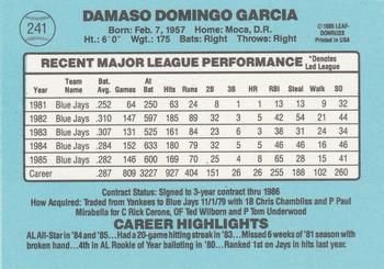 1986 Donruss #241 Damaso Garcia Back