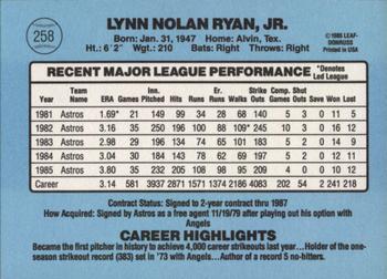 1986 Donruss #258 Nolan Ryan Back