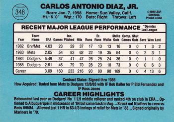 1986 Donruss #348 Carlos Diaz Back