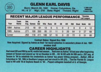 1986 Donruss #380 Glenn Davis Back