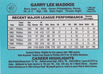 1986 Donruss #407 Garry Maddox Back