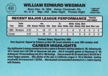 1986 Donruss #490 Bill Wegman Back
