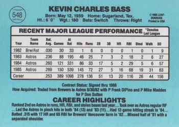 1986 Donruss #548 Kevin Bass Back